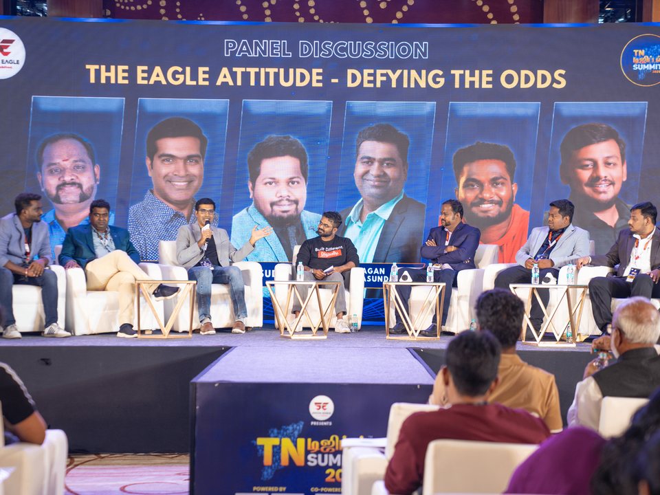 Sivaraj Palanisamy speaking on the Eagle Attitude panel at TN Digital Summit 2025